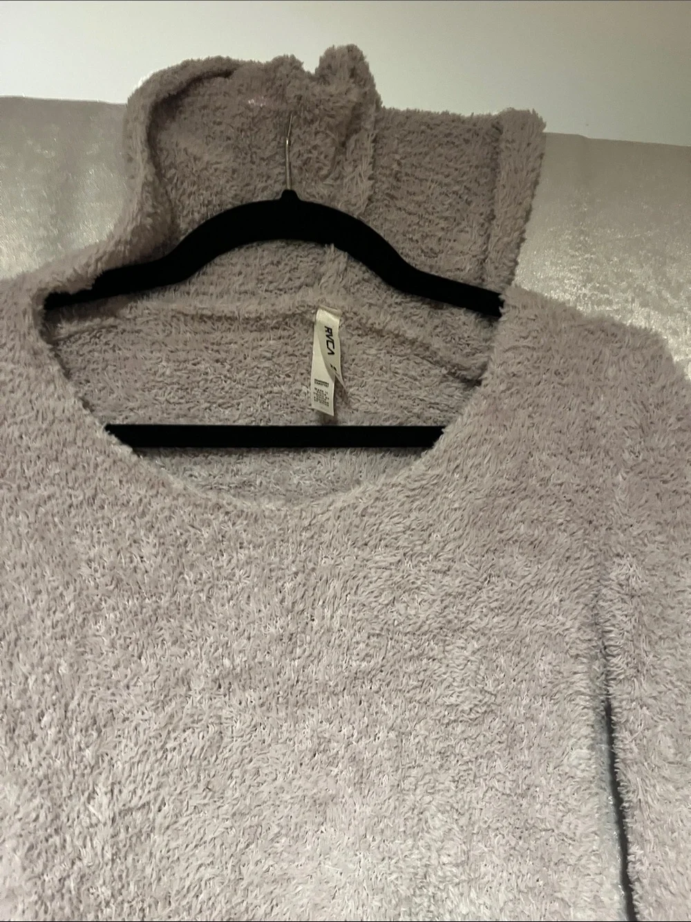 RVCA Plush Cropped Hooded Sweater — Taupe